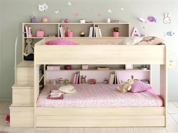 Mẫu giường tầng kết hợp bàn học hiện đại cho bé gái