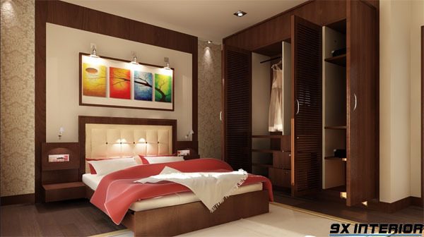 Phòng ngủ giản dị, truyền thống với tone màu gỗ óc chó chủ đạo