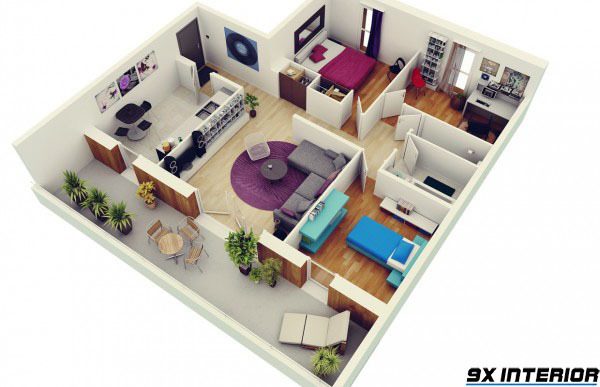 Phòng khách được đặt ở trung tâm ngôi nhà, gây ấn tượng bởi thảm trải sàn hình tròn, tạo nên tính phân khu rõ rệt cho không gian khách