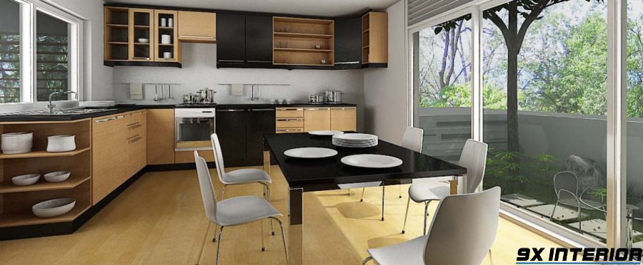 Liên thông phòng bếp và phòng khách là phương án thiết kế phòng bếp rất đẹp đơn giản thông dụng