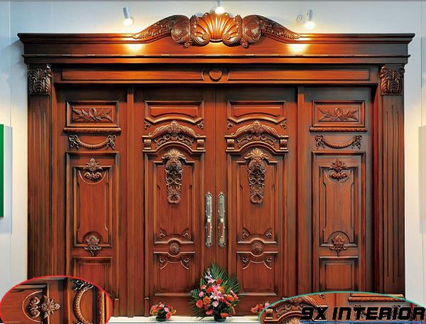 Dòng cửa gỗ chính 4 cánh phong cách cổ điển, sang trọng