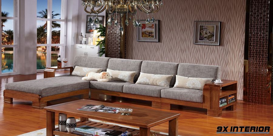 Sự kết hợp của sofa và nỉ không chỉ mang đến cảm hứng mềm mại mà còn cho thấy nét khỏe khoắn từ gỗ tự nhiên