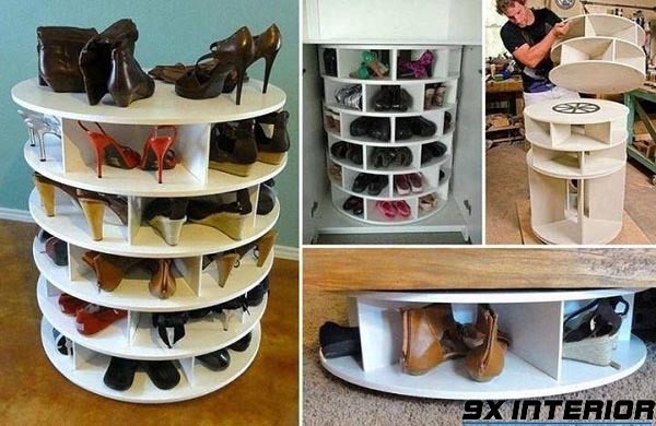 Mẫu tủ giày thiết kế dạng trụ tròn gồm nhiều ô đừng giày thiết kế xếp trồng lên nhau