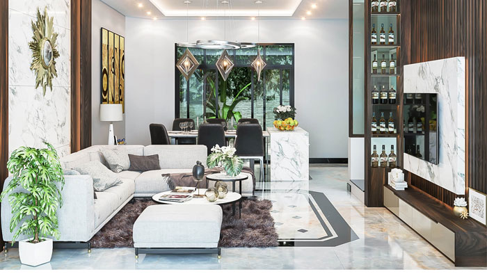Mẫu thiết kế nội thất phòng khách hiện đại đẹp - Nhà máy xi măng Long Sơn