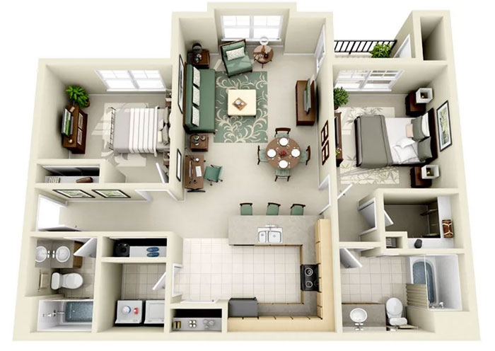 Tư vấn thiết kế nội thất chung cư 2 phòng ngủ ấn tượng, tối ưu diện tích